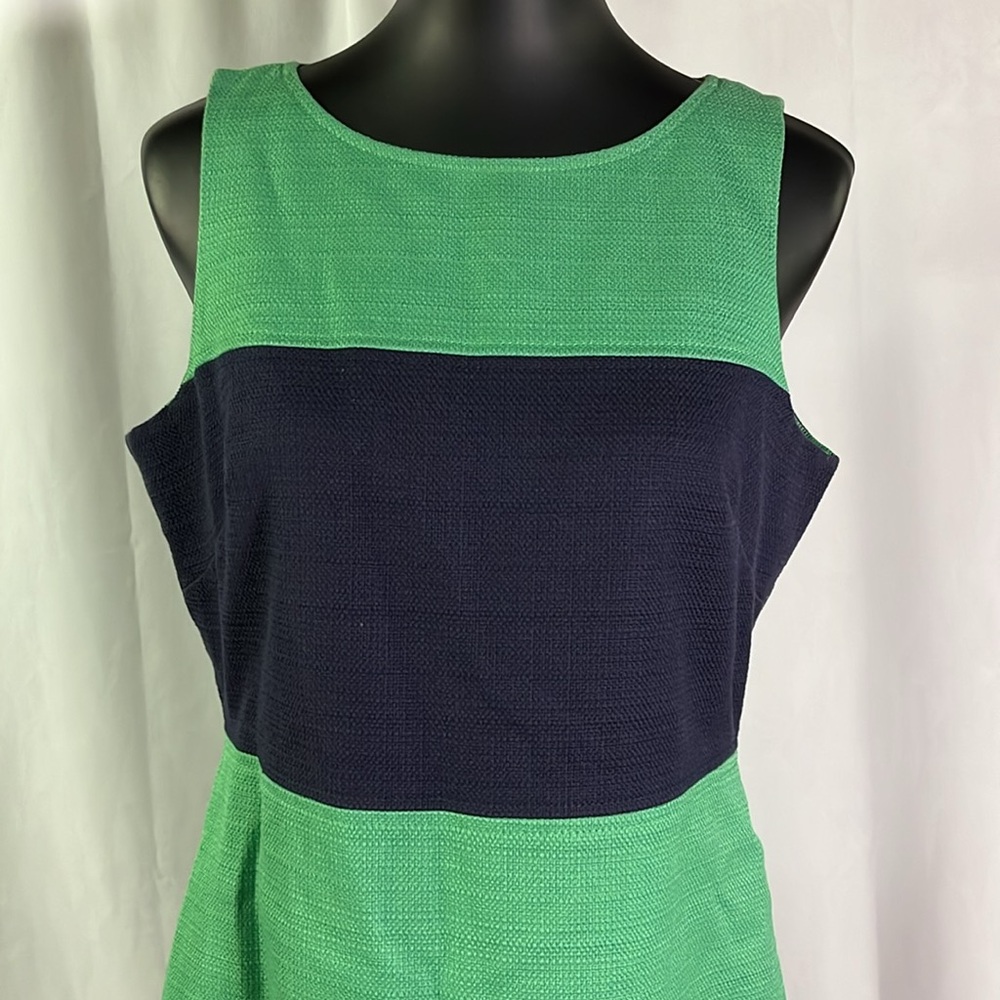 NWT Banana Republic Navy & Green Striped Sleeveless Cotton Sheath Dress - Picture 4 of 16